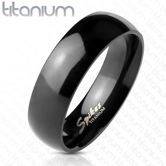 Glossy Polished Black Solid Titanium Classic Wedding Band Ring 6mm width size 12
